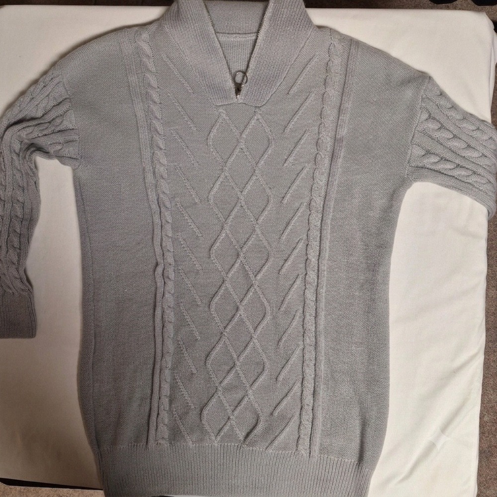Cupshe Womens Grey Cable Knit Quarter Zip Pullover Sweater CAA06C3I040BB Medium